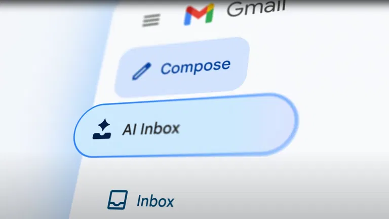 Close-up of Gmail interface showing an "AI Inbox" button inside Gmail dasboard.